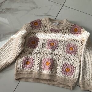 Zara Floral Crochet Sweater - Cream, Pink, and Orange
